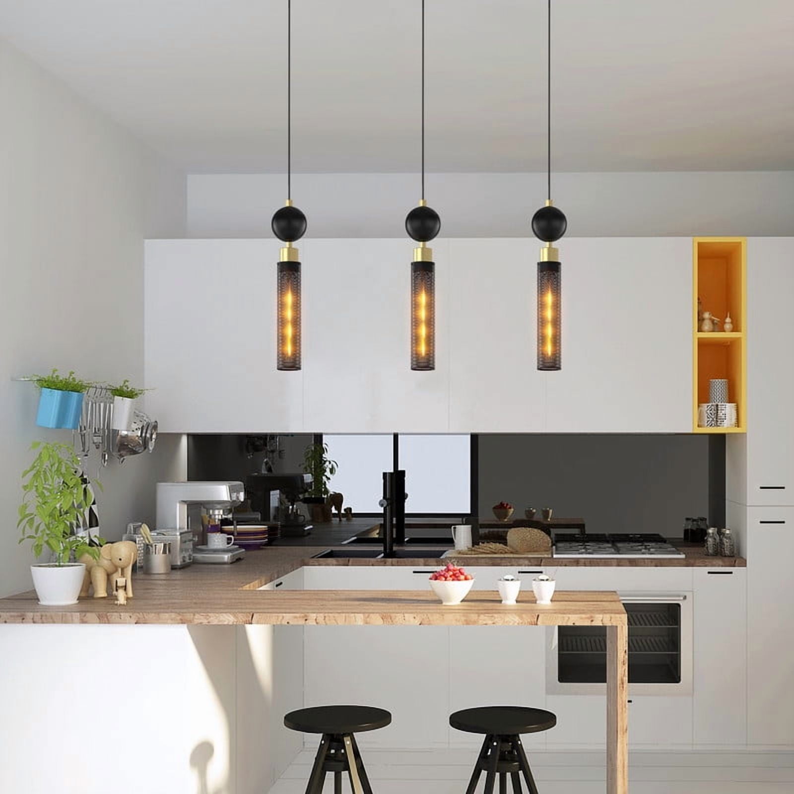 Modern Black Wrought Iron Adjustable Pendant Light - 3-Lamp Industrial Hanging Fixture for Kitchen Island, Dining & Living Room