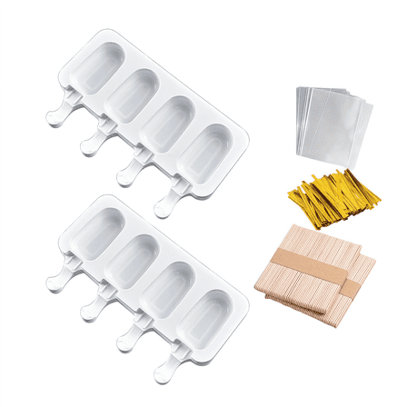 Silicone Ice Pop Makers, 2x 4-Well Molds with Sticks and Accessories, BPA-Free and Easy Clean