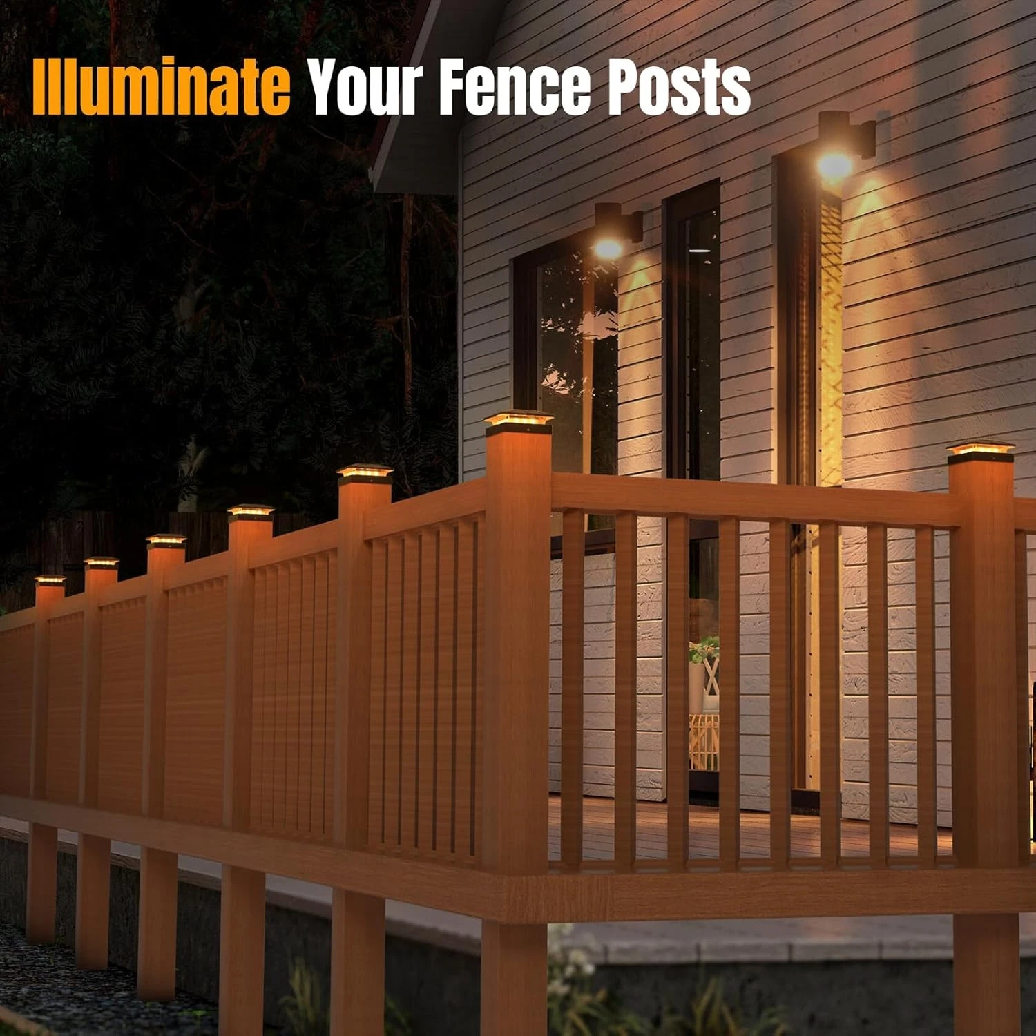 4x4 Solar Post Cap Lights, 8Packs Fence Post Solar Lights with with 3 Lighting Modes, Fit 4x4 Wood/Vinyl Posts, Waterproof Outdoor Deck Post Light for Patio, Fence, Porch