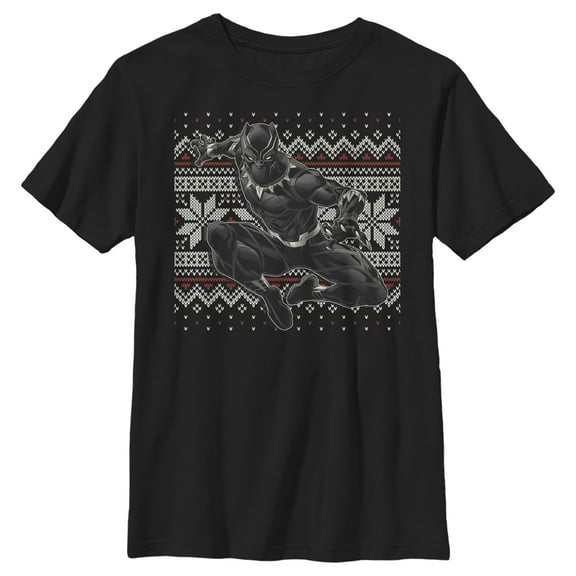 Boy's Marvel Black Panther Knit Pattern Print Graphic Tee Black Medium