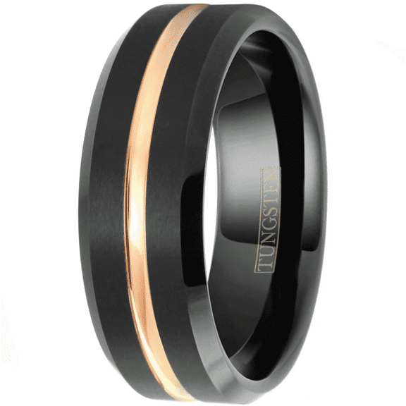 Black and Rose Gold Wedding Band Ring - Tungsten Engagement Band for Men & Women 6mm
