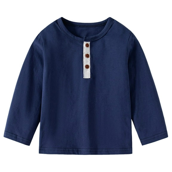 Ulanda Baby Toddler Boys Long Sleeve Thermal Henley Top (Navy, 7-8 Years)