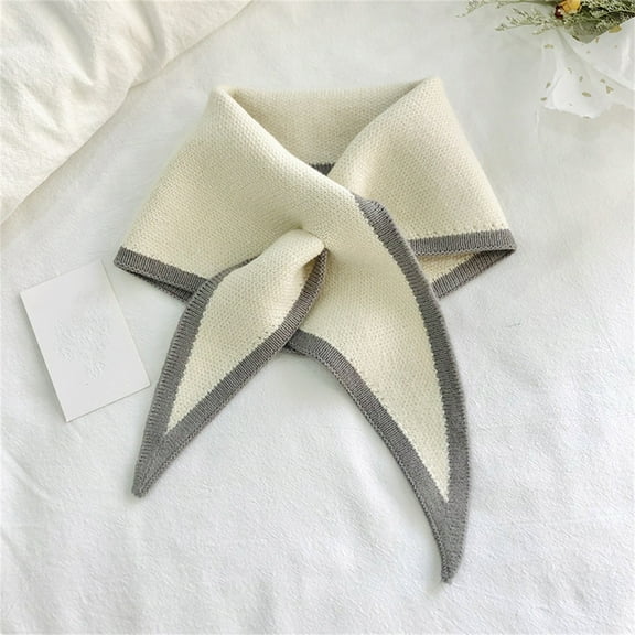 WHEANG Fall Fashion Must Haves Contrast Color Autumn Winter Simple Knitting Collar Scarf Soft Warm Outdoor Scarf 1 Pc White One Size