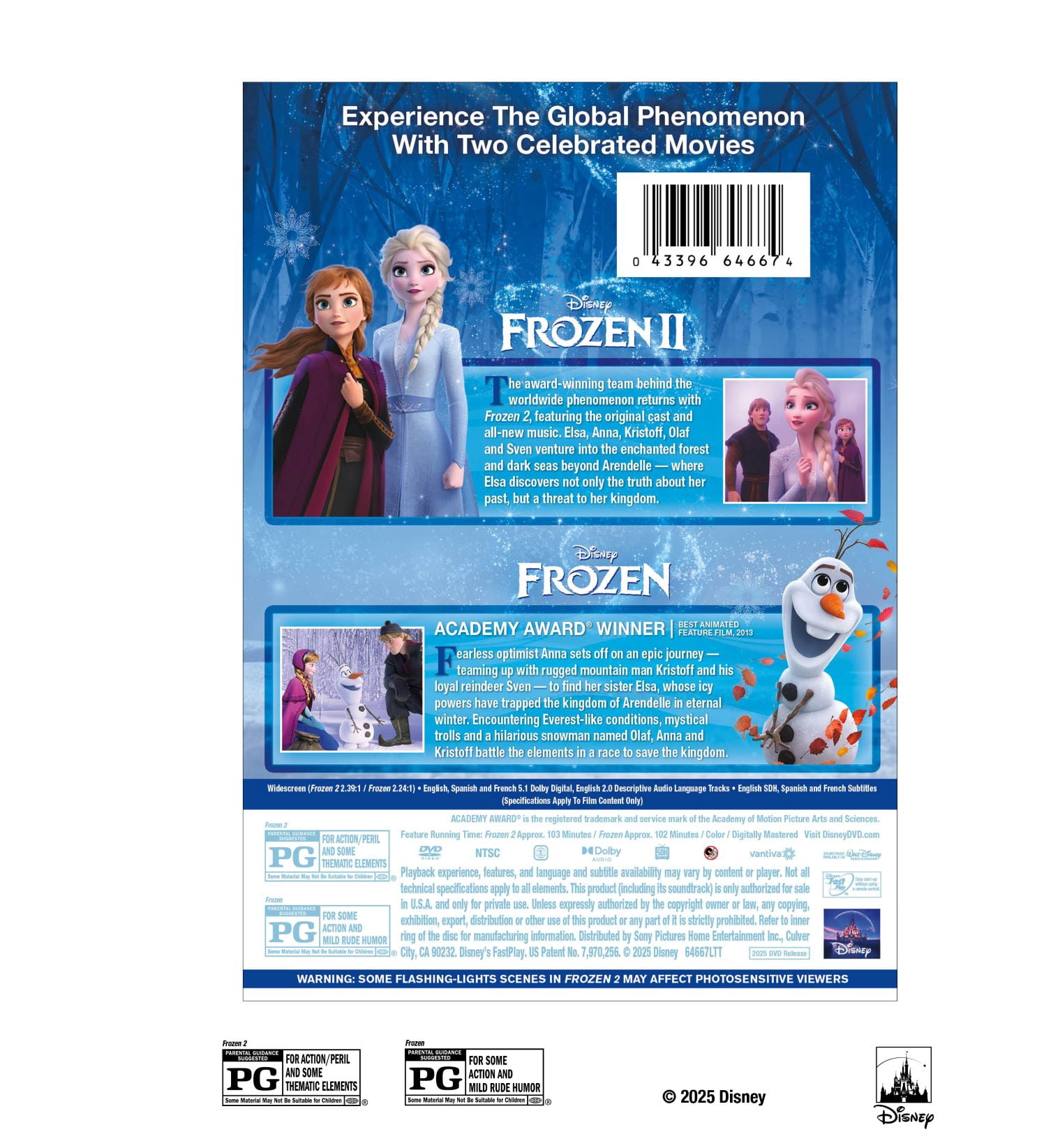 Frozen and Frozen 2, Double Feature (DVD) Disney, Animated