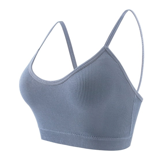 WAGUTH Women's Ribbed Camisole Sports Bras Thin Strap Wirefree Removable Pads Scoop Neck Comfort Yoga Gym Workout Bralettes
