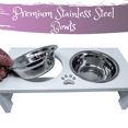 thumbnail image 4 of Research Labs Modern & Elegant Bamboo Elevated Dog Bowls / Cat Bowls. Our Durable & Beautiful Raised Pet Feeder Bowl Stand Includes 2 Stainless Steel Food & Water Bowls. (White), 4 of 5