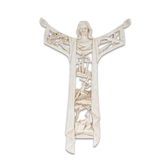 12.5 x 9 Risen Christ Wall Cross - Intricately Carved Religious Decor Depicting the Life of Jesus - Inspirational Christian Home and Church Art