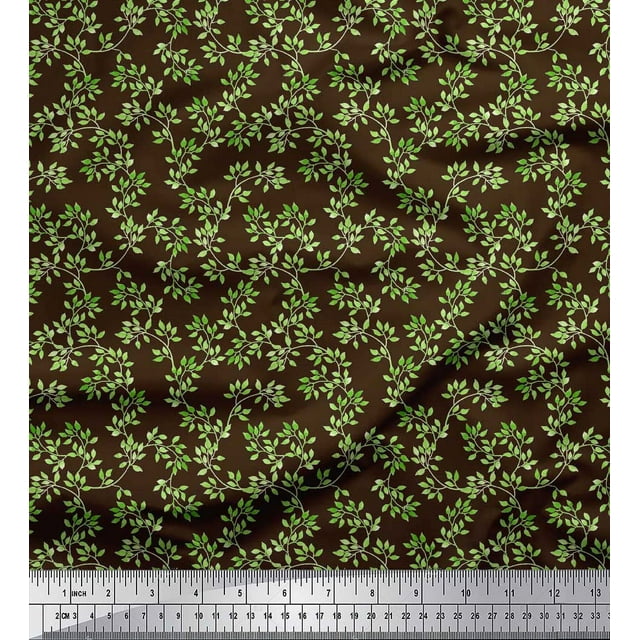 Soimoi Brown Cotton Voile Fabric Leaf Print Fabric by Yard 42 Inch Wide