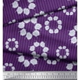 thumbnail image 2 of Soimoi Purple Cotton Voile Fabric Artistic Floral Wreath & Stripe Print Sewing Fabric Yard 56 Inch Wide, 2 of 3