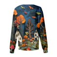 thumbnail image 3 of DENGDENG Halloween Women Scrub Jacket Snap Front Pumpkin Bats Print Workwear Nursing Uniform with Pockets Button Down Long Sleeve Halloween Scrubs Graphic Fall Jackets Plus Blue S, 3 of 3