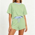 thumbnail image 5 of Womens Lounge 2 Piece Sets Summer Striped Matching Pajamas Set Short Sleeve Oversized T Shirts & Drawstring Shorts XL, 5 of 7