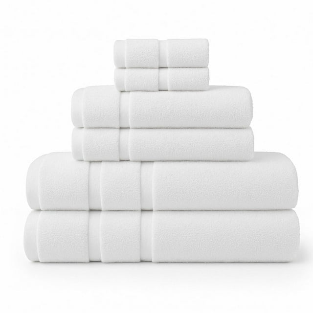 Juego de 6 Toallas de Microfibra Suaves y Absorbentes Blanco Cuerpo, Manos y Facial | Kyuden Home KYUDEN HOME Broderie