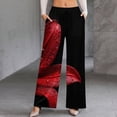 thumbnail image 2 of Red Lily Dark Background Water Drops Women's Casual Wide Leg Pants Comfort Pockets Elastic Waist Loose Fit Pants, 2 of 7