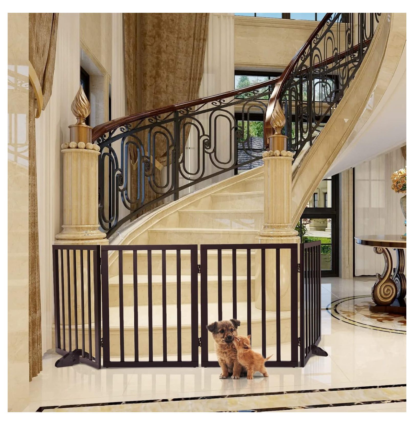 Pet Gates for Dogs, Freestanding Dog Gate with 2pcs Support Feet, Puppy Dog Gates for The House, Dog Fences Indoor, Espresso