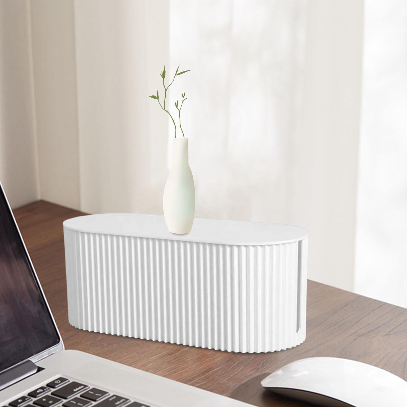 Fiocias Box Hide Conceal Cord Organization Desk Cable Management Solution Cord Organizer white