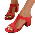 thumbnail image 2 of Domuza Women Leather Heeled Sandals Platform T-Strap Sandal Solid Color Open Toe Shinny Summer Comfortable Fashion Non Slip Breathable Walking Outdoor Casual Shoes Red 7（EU-38）, 2 of 6