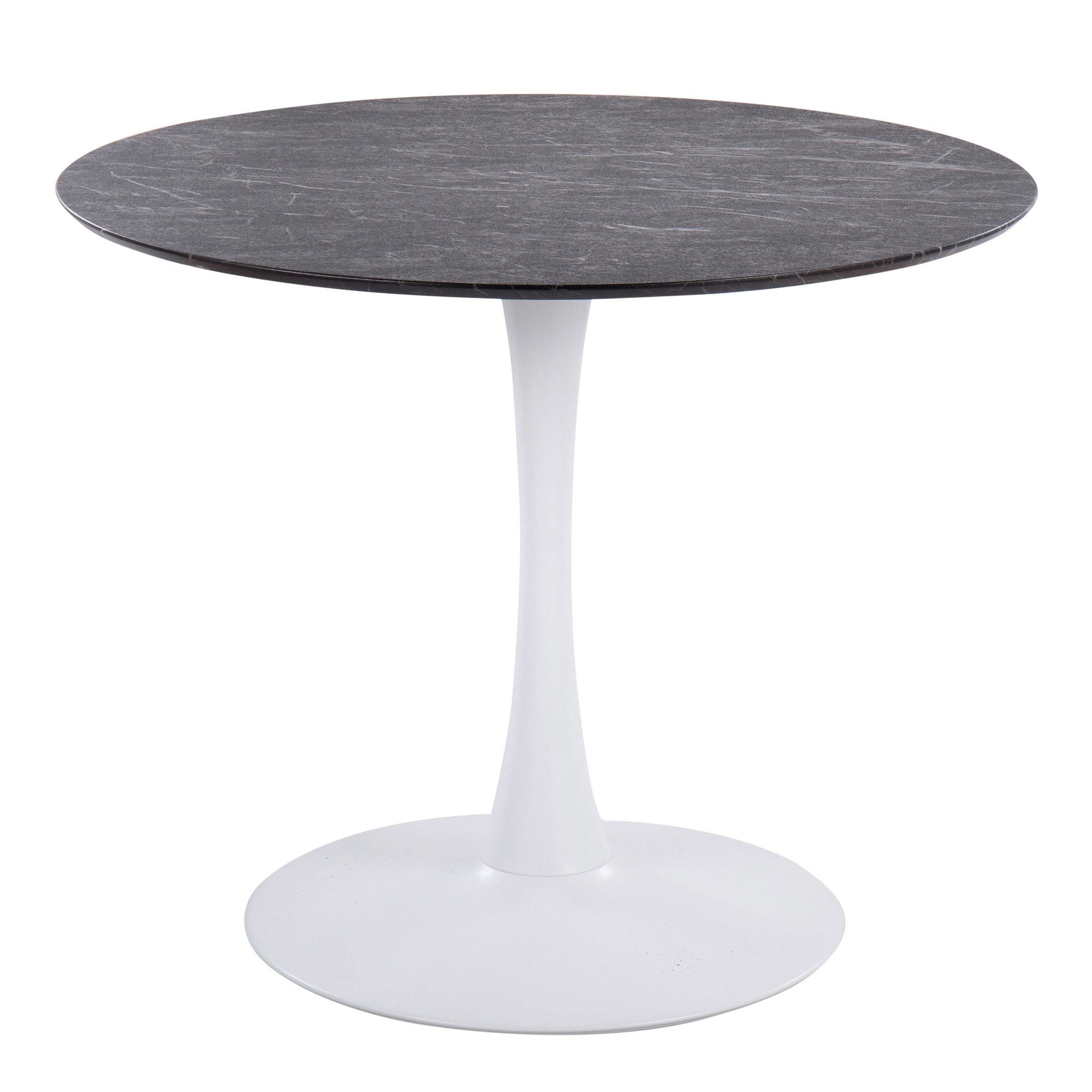 Lumisource Pebble Modern Table with White Metal Base and Black Marble