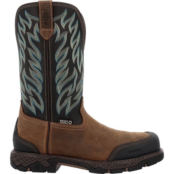 Rocky Ironhawk Composite Toe Western Boot, Black And Brown, Size 9(M)