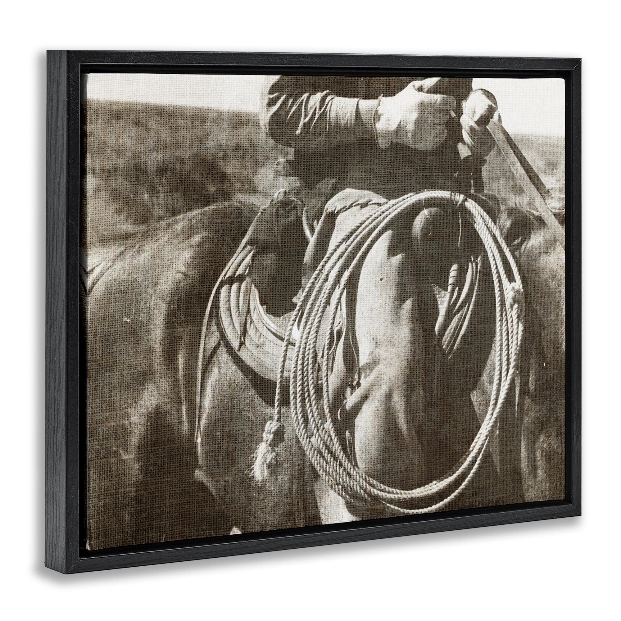 Stupell Industries Cowboy with Lasso Novelty Photography Black Floater Framed Art Print Wall Art, 21 x 17