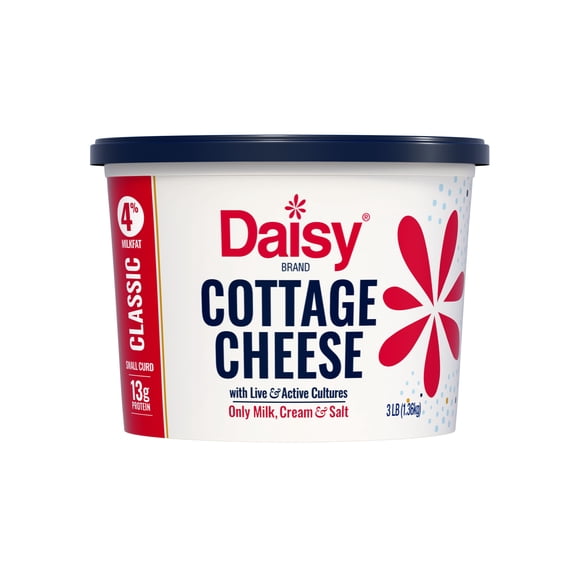 Daisy Pure and Natural Cottage Cheese, 4% Milkfat, 48 oz (3 lb) Tub (Refrigerated) – 13g of Protein per Serving