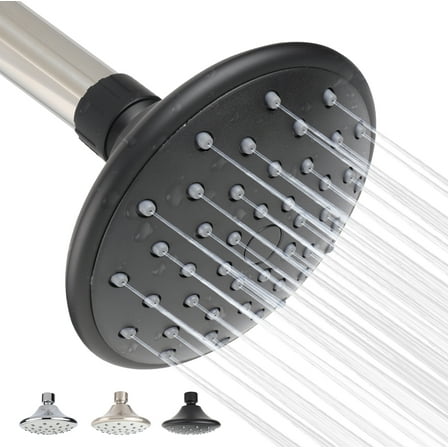 Single Function Shower Head Matte Black , Fixed Showerhead Easy to Clean 4.33 Inch Face