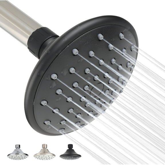 Single Function Shower Head Matte Black , Fixed Showerhead Easy to Clean 4.33 Inch Face