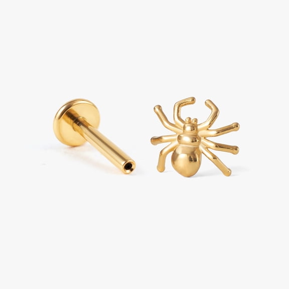 Spider Gold Stud Earrings Push Pin
