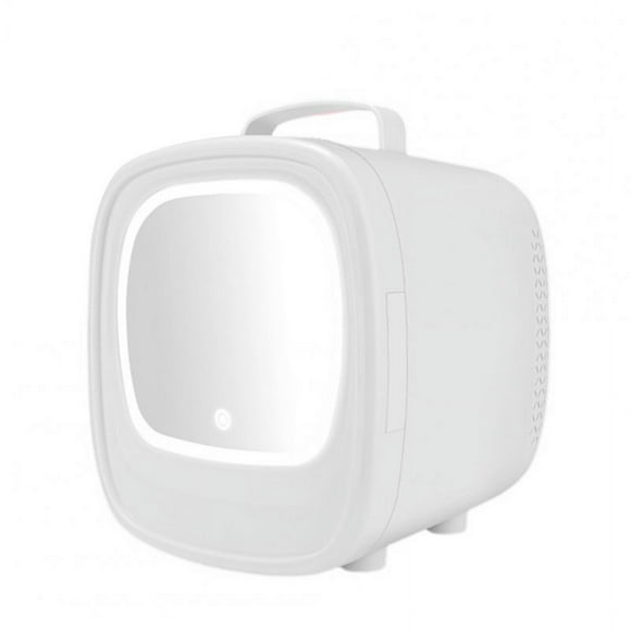 6L Mini Skincare Fridge With LED Lighted Mirror, Cooler And Warmer, Portable Personal Beauty Refrigerator For Refrigerating Make Up, Skin Care And Food White