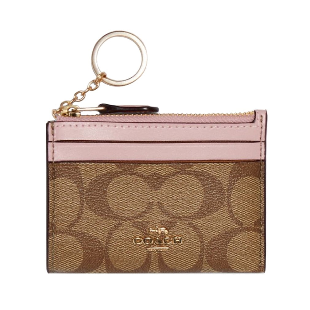 Coach NWT Coach Mini Skinny ID Card Case Key Ring Signature Canvas