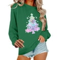 thumbnail image 2 of Womens Merry Christmas Print O Neck Sweatshirt Round Neck Fit Pullover Tops Casual Long Sleeve Workout Shirts Green XL, 2 of 6
