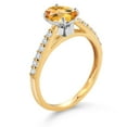 thumbnail image 3 of Gem Stone King 10K Yellow and White Gold Yellow Citrine and White Lab Grown Diamond Engagement Ring for Women (1.43 Cttw, Oval Checkerboard 8X6MM, Gemstone November Birthstone, Size 7), 3 of 4