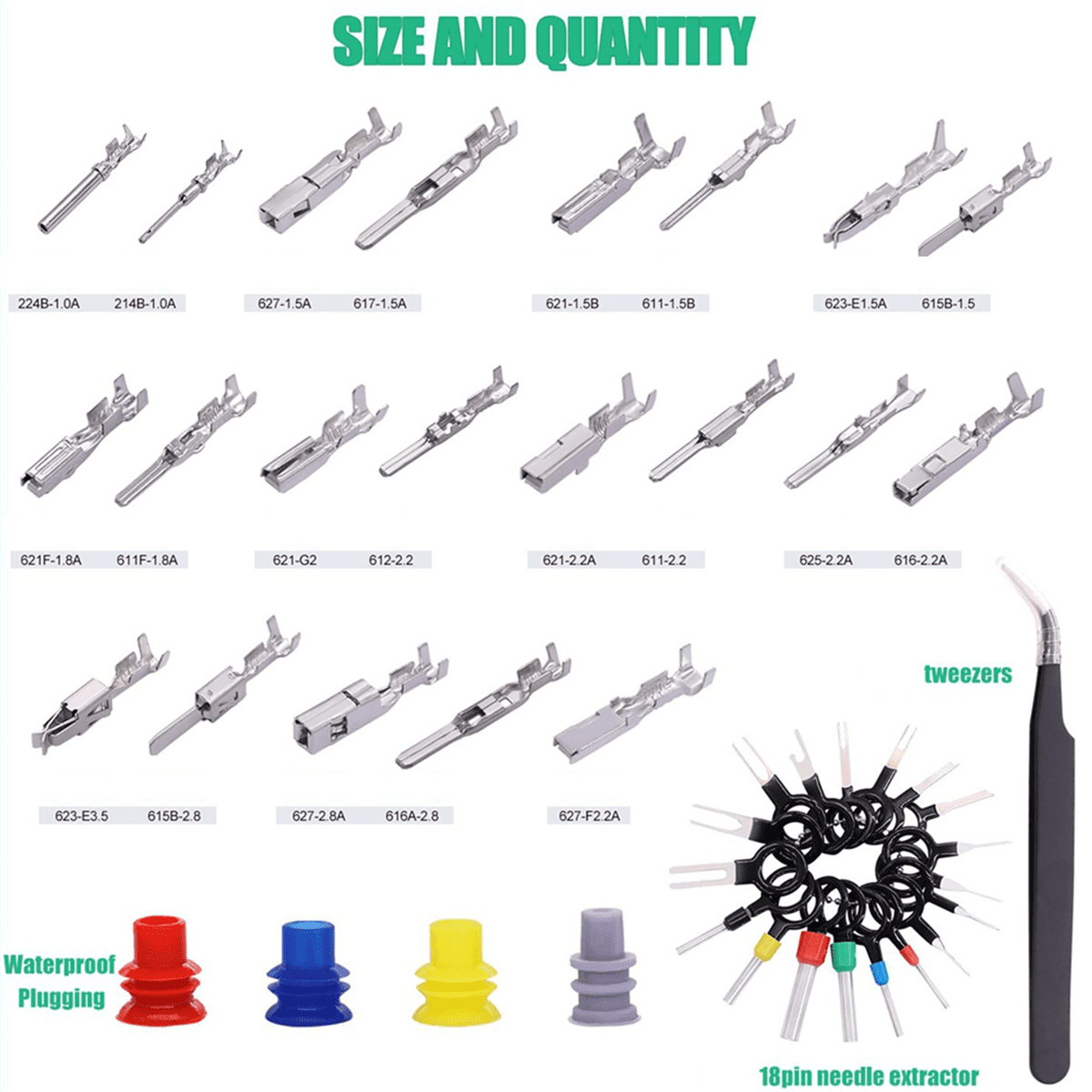2265Pcs Car Electrical Wire Terminal Pins Connector Kit 1/1.5/1.8/2.2/2.8/3.5mm 21Type Connector Pins Terminal Auto,3 x Car Electrical Wire Terminal Pins Kit(755Pcs ),Photo Color