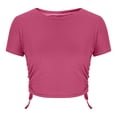 thumbnail image 5 of Women's Round Neck Short Sleeve Crop Tops Summer Trendy Drawstring Side Slim Fit Stretchy Y2K Cropped T Shirts, 5 of 6