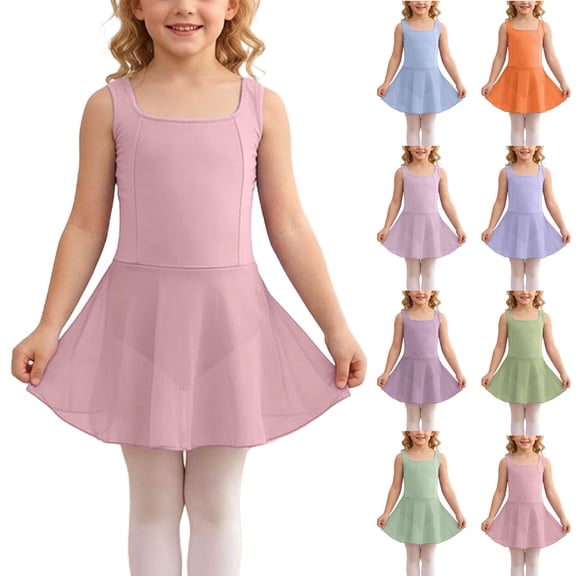 Bovxnpu Girls Dresses Summer Outfits Solid Sleeveless Tank Dance Practice Leotard Sundress