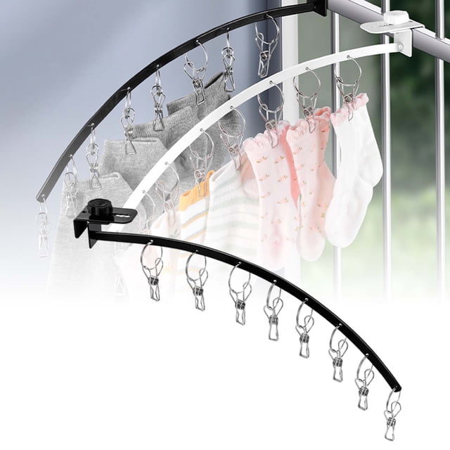 Oliegs Functional Windproof Sock Clip Clothesline With 10 Clips Portable Folding Sock Rack Underwear Clothesline Rack Balcony Travel Versatile Slip Clothes Clip
