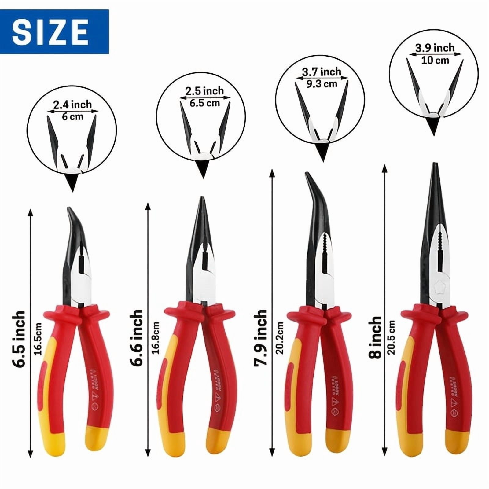 6/8 Inch 1pc Insulated Long Nose Pliers, with Straight/Curved Nose Insulated Long Nose Side Cutters Suitable for Electrician Electrical Tasks, Wires And Projects