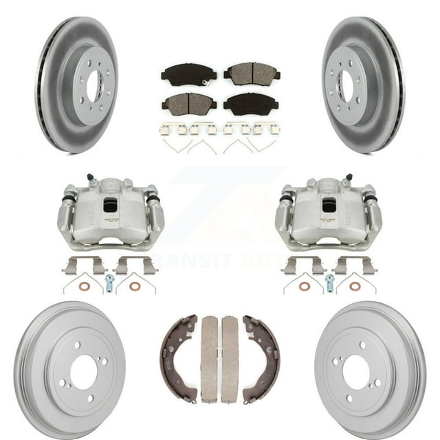 Transit Auto Front Rear Disc Brake Caliper Coated Rotors Drums Semi-Metallic Pads Kit (8Pc) for Car 2015-2020 Honda Fit KCG-101143S