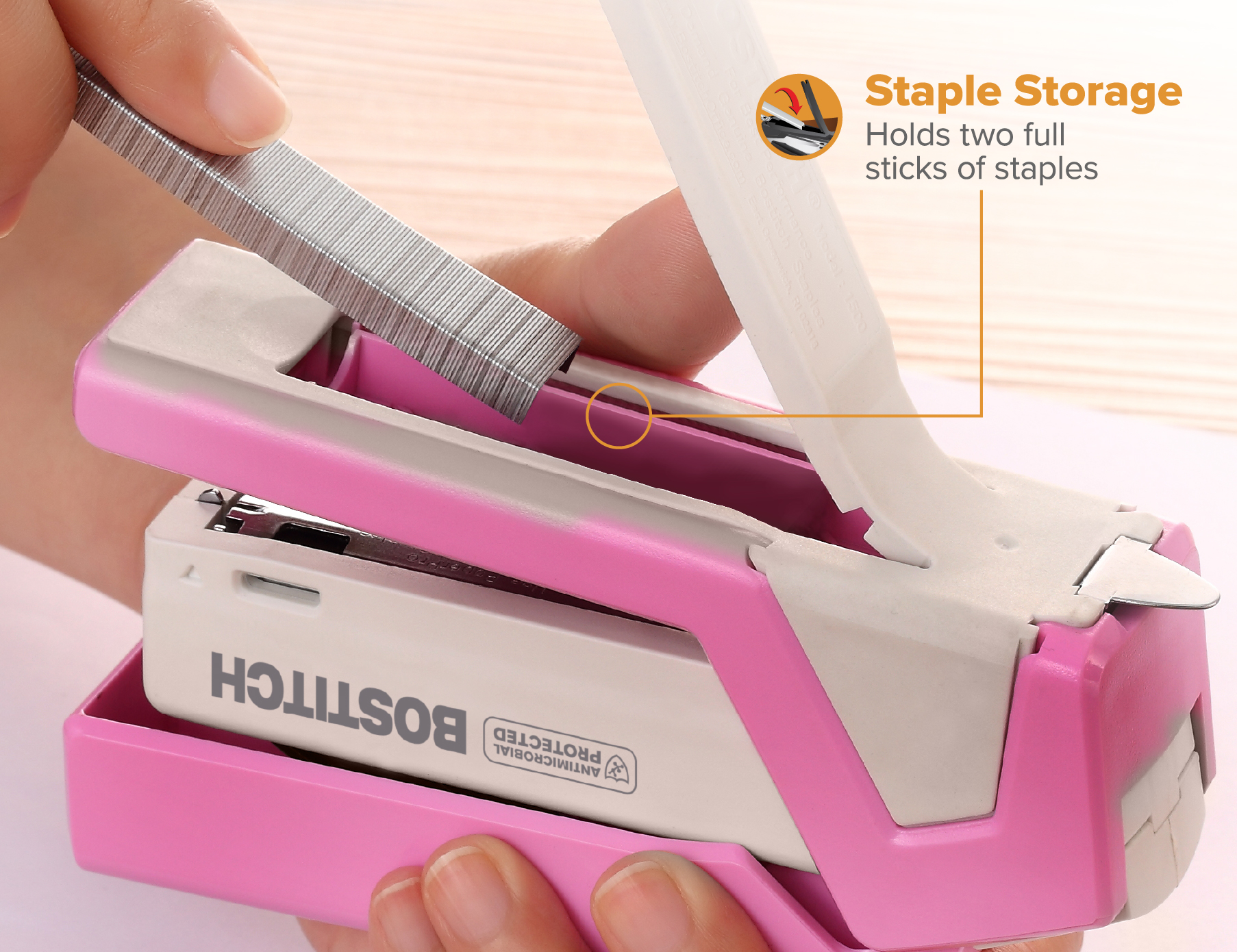 Bostitch InCourage Spring-Powered Compact Stapler, Pink photo 6