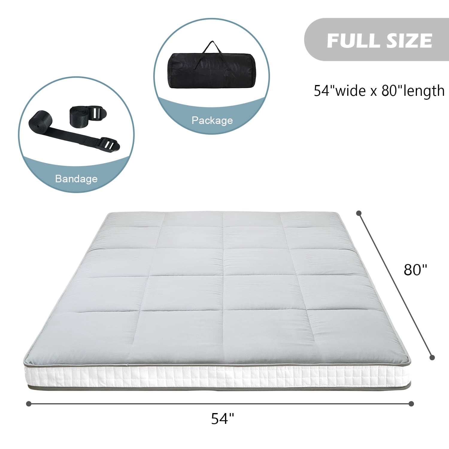 BRONKIGE Japanese Floor Mattress, Extra Thick Memory Foam Futon Mattress, Foldable Roll Up Sleeping Pad with Bandage and Storage Bag, Twin, Gray