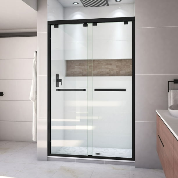 Dreamline Encore 44 48 In W X 76 H Semi Frameless Bypass Shower Door Satin Black Com Semi Frameless Bypass Shower Door, Dreamline Infinity Z 44 To 48 Inch Frameless Sliding Shower Door