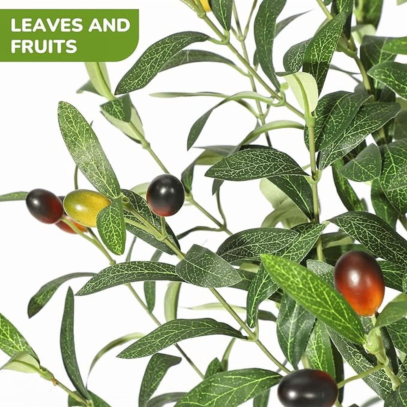 Artificial Olive Tree 7FT Tall Faux Olive Tree Indoor Fake Silk Plant with Realistic Trunk, Leaves, Fruits and White Planter, Faux Potted Tree for Home Decor and Housewarming Gift, 2 Pack