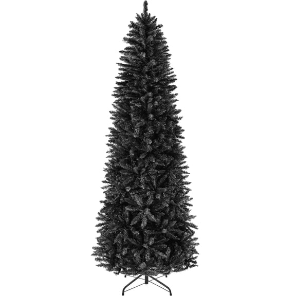 Best Choice Products 6ft Black Artificial Holiday Christmas Pencil Tree w/ 608 Tips, Metal Base