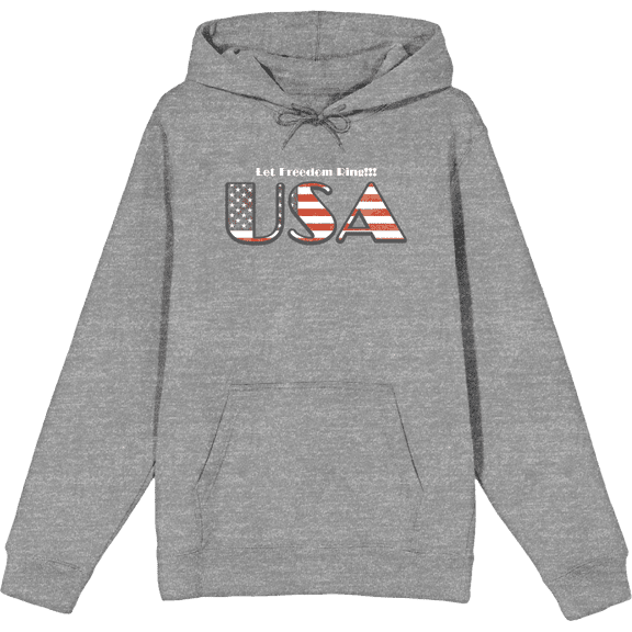American USA Flag Letters Heather Gray Adult Long Sleeve Hoodie-Medium