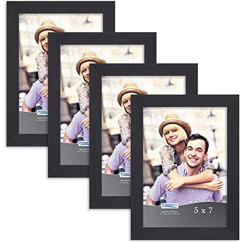 Icona Bay Ensemble de Cadres Photo 5x7 (Noir, Lot de 4), Design Moderne Simple, Support de Table et Crochets Muraux Inclus, Collection Impresia