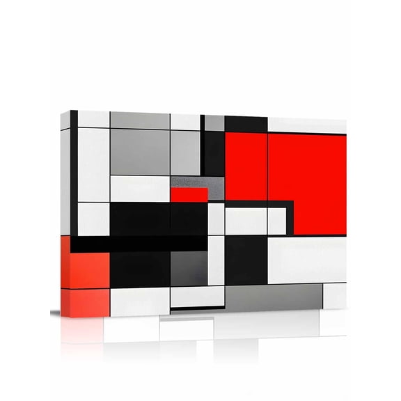 Black Red Geometric Wall Art for Living Room,Canvas Picture Wall Decor for Bathroom Bedroom,Red White Abstract Art Modern Painting Artwork for Office Kitchen Hallway Dining Room Home Decor 16"x20"