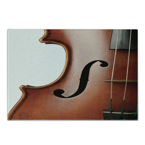 Cello Cutting Board, Macro Photography of Classical Music Instrument Orchestra Equipment, Decorative Tempered Glass Cutting and Serving Board, in 3 Sizes, by Ambesonne