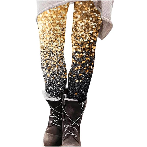 Byworldtasic Pants for Women Black Sequin Leggings for Women High Waisted Print Pants Stretch Slim Fit Long Sparkly Legging
