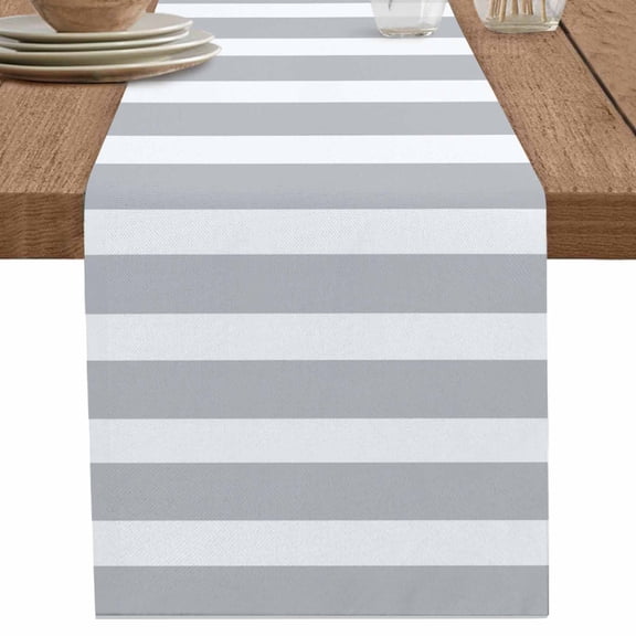 nqOlkjepod Grey Stripe Table Runner 48 Inches Long Farmhouse Dress Scarves, Modern Simple Geometric White Striped Dining Tablerunner for Coffee Table/Kitchen Island/Party Décor, 13" x 48"