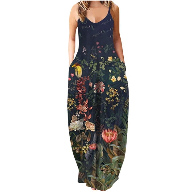 Robe Grande Taille pour Femmes Sans Manches Bohème Ample Longue Maxi Robes Été Décontractée Robe de Plage