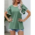 thumbnail image 1 of Blusa de color puro, ribete de encaje, manga de pétalo, blusa de cuello redondo con mangas de pétalo, camisa de cuello redondo de manga corta, calidad superior, 1 of 6
